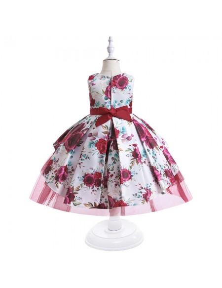 Floral Prints Ballgown Tulle Girls Party Dress For Children