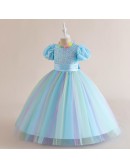 Colorful Rainbow Ombre Long Tulle Party Dress For Children Girls
