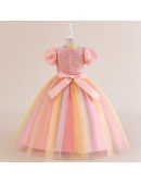 Colorful Rainbow Ombre Long Tulle Party Dress For Children Girls