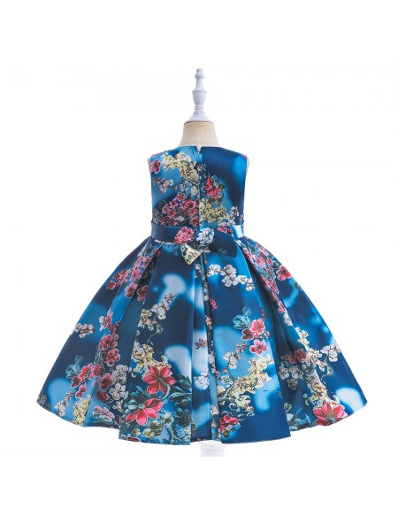 Floral Print Blue And Yellow Party Dress For Children