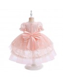 Toddler Girls Lace Ballgown Party Dress with Bubble Sleeves
