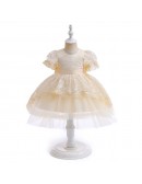 Toddler Girls Lace Ballgown Party Dress with Bubble Sleeves