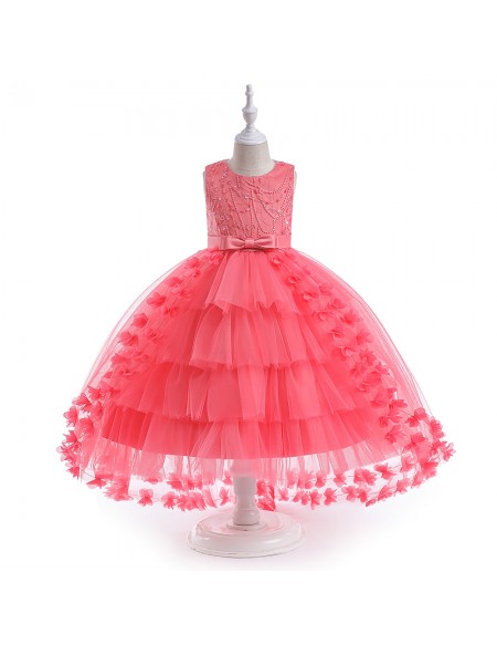 Sleeveless Ballgown Formal Party Dress For Girls with Petals