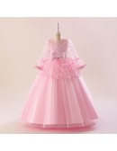 Childen's Formal Long Tulle Girl Party Dress with Flowers