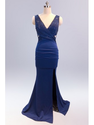 Sexy Cross Vneck Fitted Prom Dress with Split Front