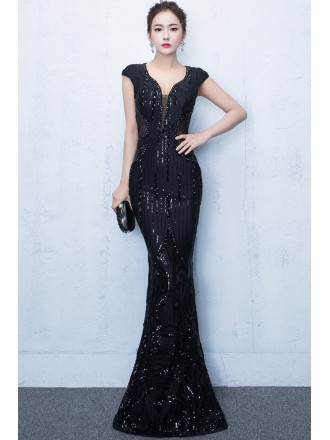 Bling Sequined Sparkly Prom Dress with Cap Sleeves