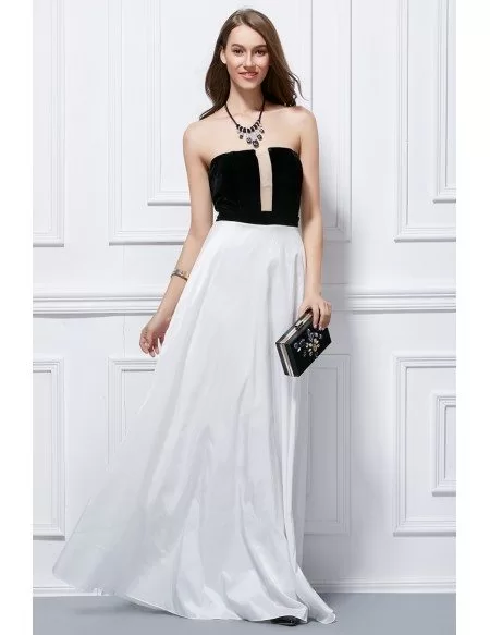 Chic Strapless Black and White Polyster Evening Dress