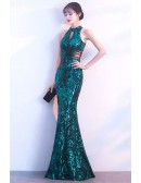 Long Halter Fitted Mermaid Formal Dress with Cutout