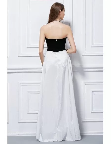 Chic Strapless Black and White Polyster Evening Dress