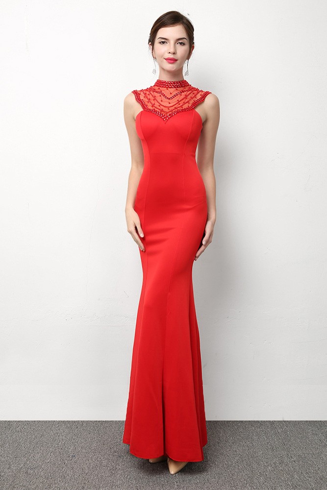 Trend4us Elegant Sheer Lace High-Neck Dress