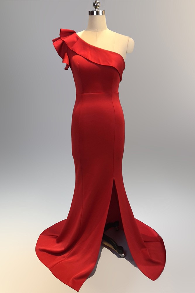 One Shoulder Cut Out Front Split Sequin Mermaid Dress