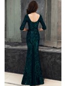 Mermaid Sequined Embroidered Evening Prom Dress with Sleeves