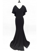 Classy Vneck Mermaid Evening Dress with Cape Sleeves