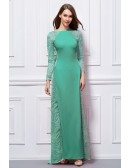 Elegant A-Line Cotton Evening Dress With Long Sleeves