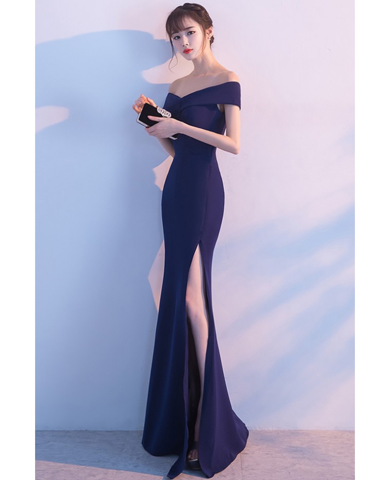 Mermaid Off Shoulder Long Formal Dress with Split #LNC02 - GemGrace.com