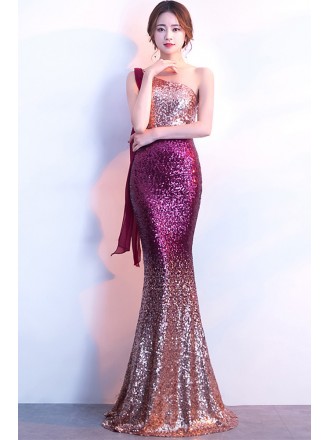 Ombre One Shoulder Sparkly Formal Party Dress