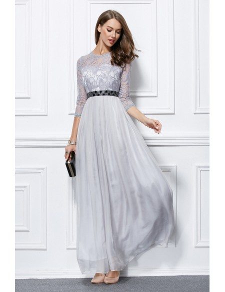 Elegant A-Line Chiffon Lace Long Formal Dress With Sleeves
