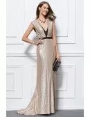 Gorgeous A-Line V-neck Sequined Sweep Train Evening Dress