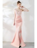 Fitted Mermaid Long Prom Dress Split Front with Sequined Top