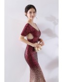 Vneck Mermaid Long Sparkly Sequined Evening Dress