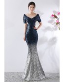 Vneck Mermaid Long Sparkly Sequined Evening Dress