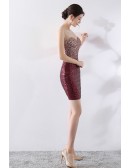 Sparkly Sequined Mini Dress with Illusion Neckline