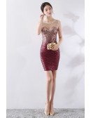 Sparkly Sequined Mini Dress with Illusion Neckline