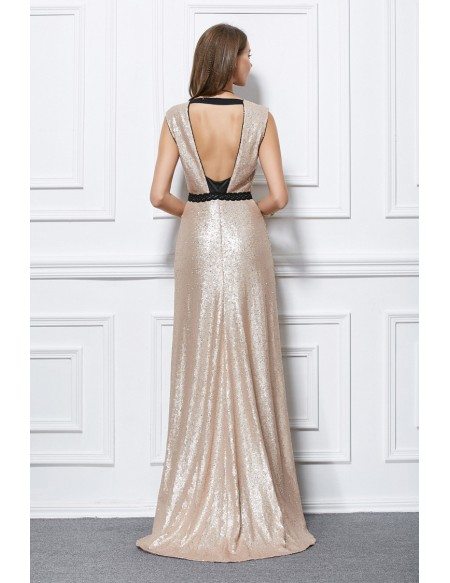 Gorgeous A-Line V-neck Sequined Sweep Train Evening Dress