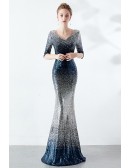 Sparkly Half Sleeved Vneck Mermaid Formal Dress