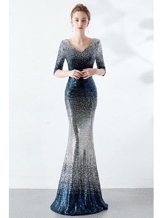Sparkly Half Sleeved Vneck Mermaid Formal Dress