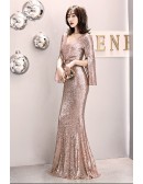 Sparkly Mermaid Long Evening Dress with Split Flare Sleeves