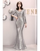 Sparkly Mermaid Long Evening Dress with Split Flare Sleeves