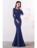 Elegant Beaded Long Sleeves Mermaid Prom Dress