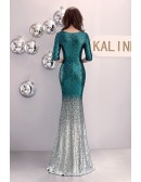 Mermaid Fitted Sequined Evening Dress with Half Sleeves