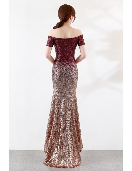 Sparkly Mermaid Off Shoulder High Low Party Dress