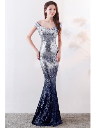 Ombre Mermaid Long Party Dress with Off Shoulder