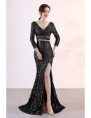 Sparkly Sexy Vneck Formal Dress with Split Front