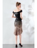 Ombre Sparkly Sequined Off Shoulder Party Dress
