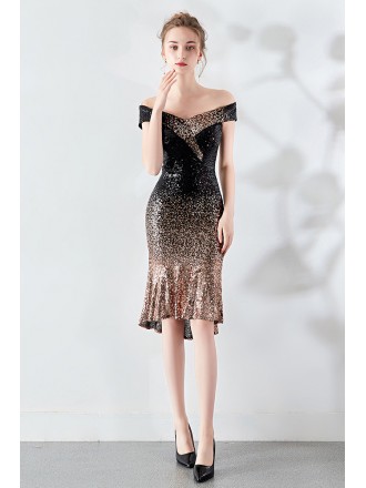 Ombre Sparkly Sequined Off Shoulder Party Dress