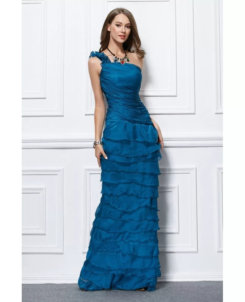 Elegant Sheath Strapless Ruffle-Overlay Fitted-Waist Trained-Hem Floor-Length Prom Dress