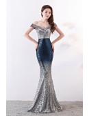 Ombre Mermaid Sparkly Off Shoulder Formal Dress