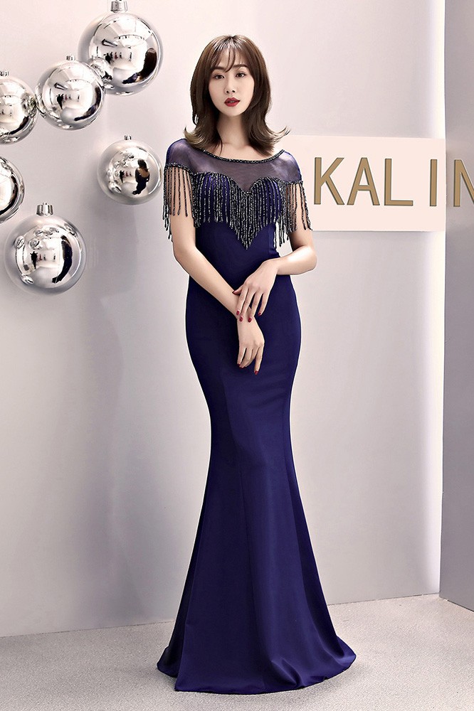 Elegant Illusion Neck Diamond Glitter Sequin Mermaid Dress Olive Green