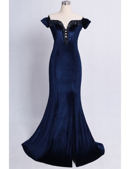 Gorgeous Off Shoulder Split Long Velvet Evening Dress