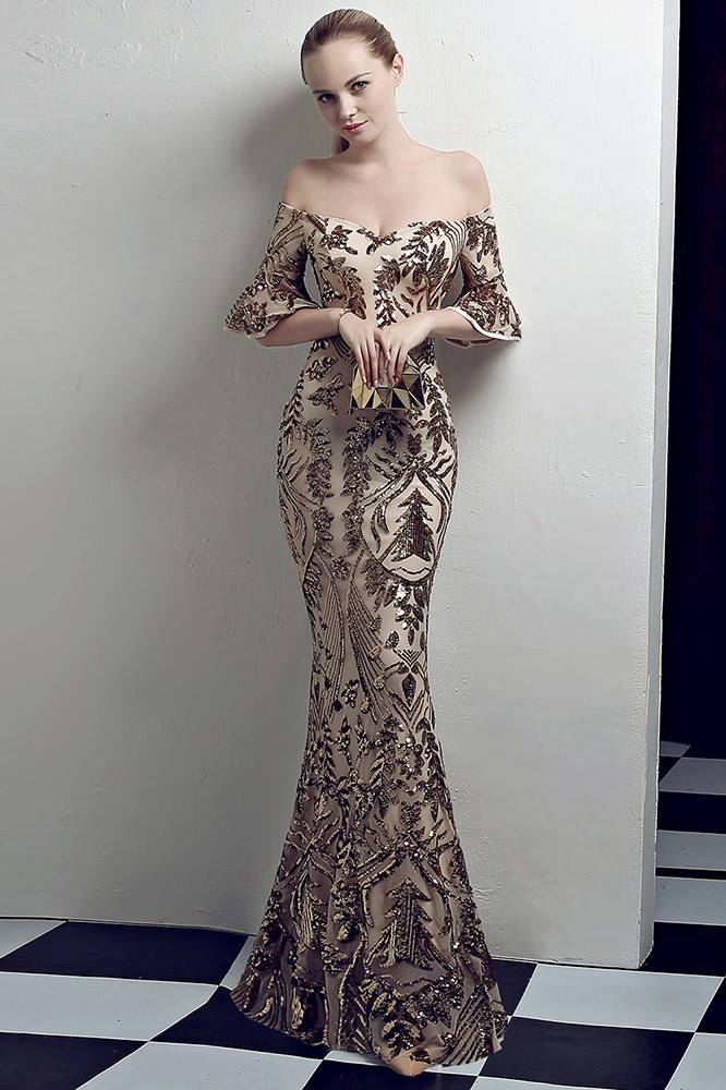 Sparkly Mermaid Silver Off the Shoulder Corset Long Prom Dress main image 1