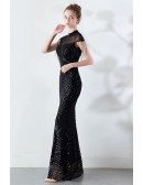 Elegant Sparkly Sequined Mermaid Evening Dress with Beaded High Neck