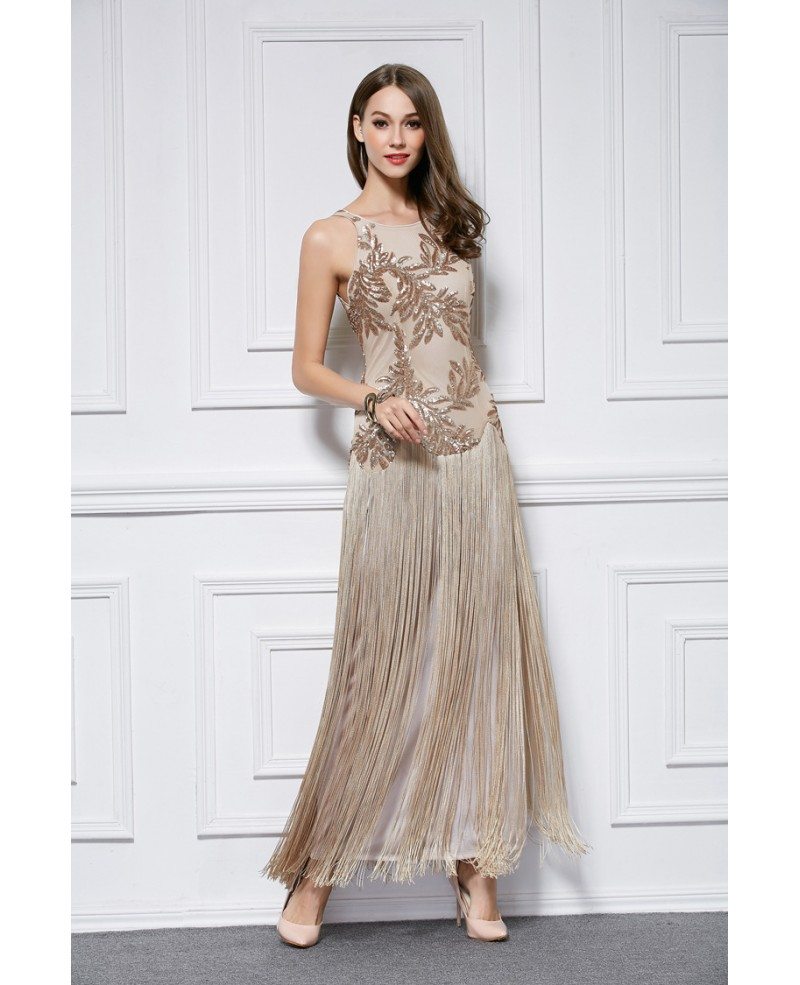 evening gown with fringe