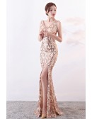 Vneck Split Front Mermaid Long Prom Dress with Bling