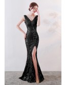 Vneck Split Front Mermaid Long Prom Dress with Bling
