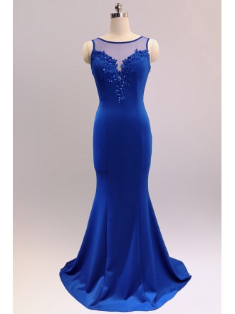 Mermaid Long Formal Dress with Illusion Vneck Appliques