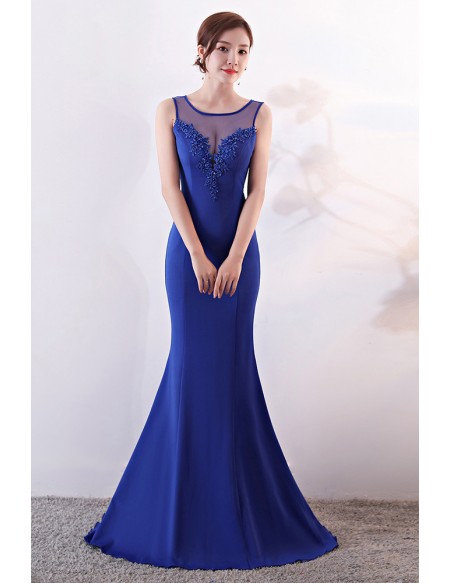 Mermaid Long Formal Dress with Illusion Vneck Appliques